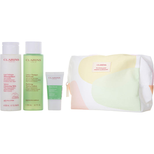 Clarins cleansing milk 200ml + purifyng lotion 200ml + pure scrub 15ml -3pcs