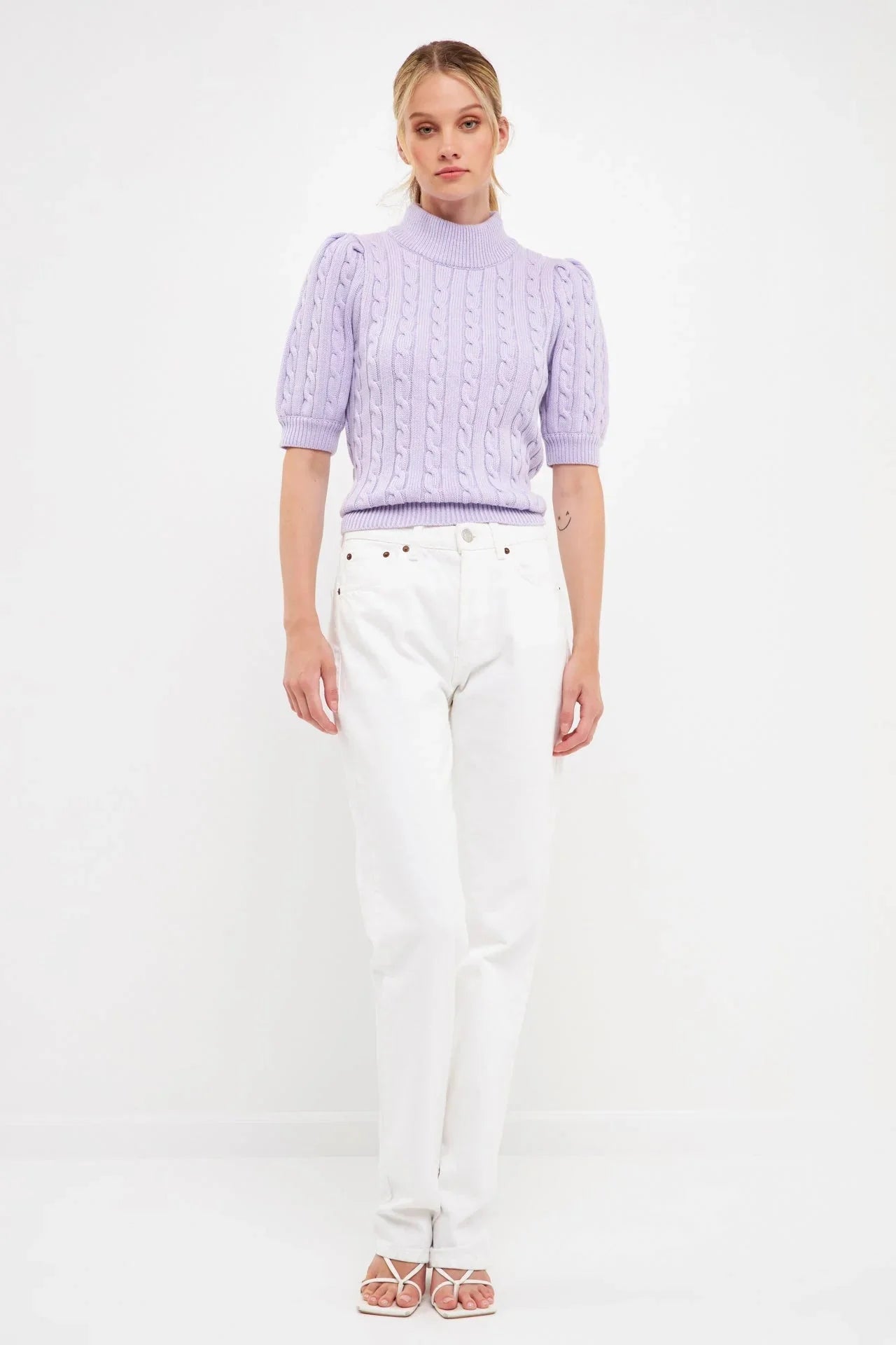 Short-Sleeve Cable-Knit Sweater